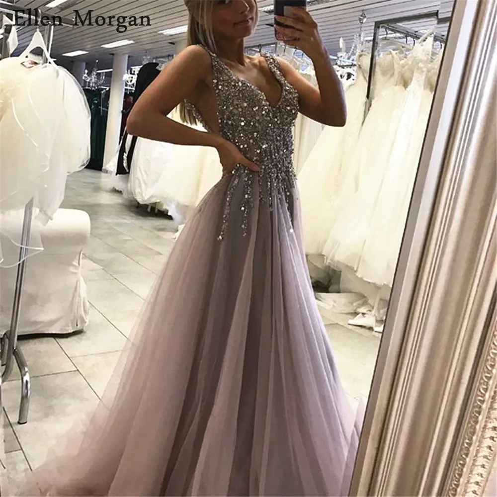 

Sexy V-neck Backless Long Prom Dresses for African Black Girls 2019 Stones Beads Vestido De Festa Evening Party Gowns