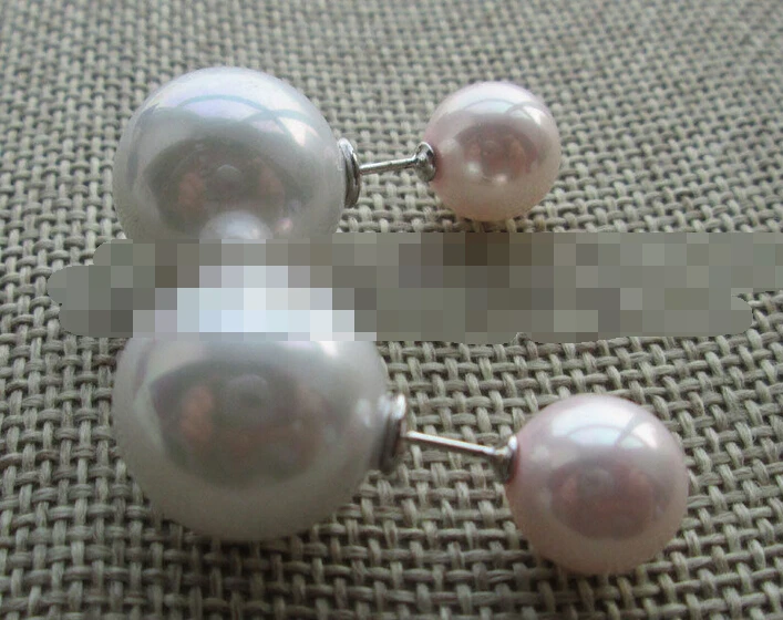 

hot sell new - free shipping 00332 bright pink + white perfect round sea shell pearl earring