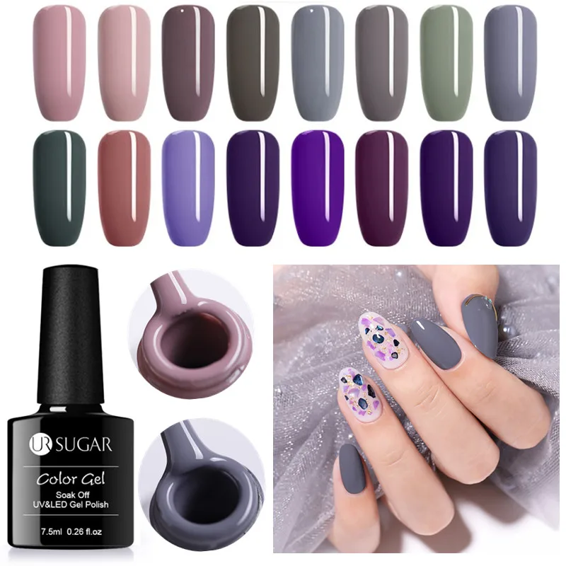 

UR SUGAR Nail Gel Polish 7.5ml Hybrid Varnish Semi Permanent Gray Series Soak off UV Gel Manicure Nail Art Base Top Coat Primer