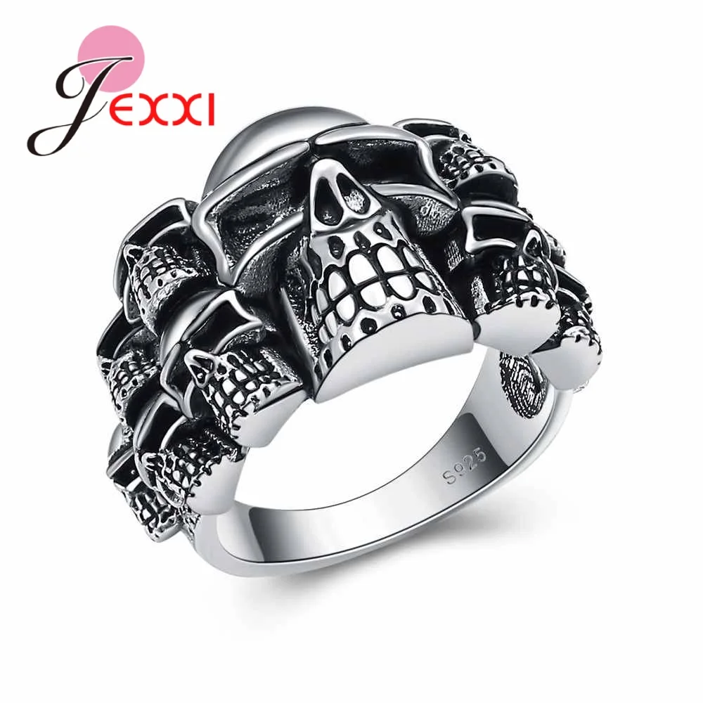 Best Vintage Skull Ring Party King Men Ring Rock Punk Horrible Ghost 925 Sterling Silver Halloween Decorations SIZE 6 10
