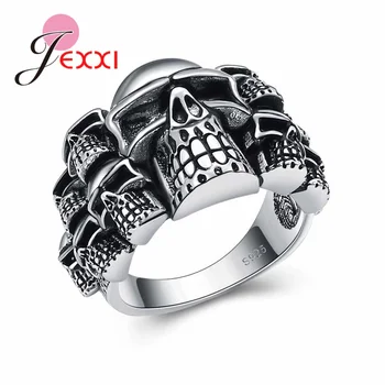 

Vintage Skull Ring Party King Men Ring Rock Punk Horrible Ghost 925 Sterling Silver Halloween Decorations SIZE 6-10