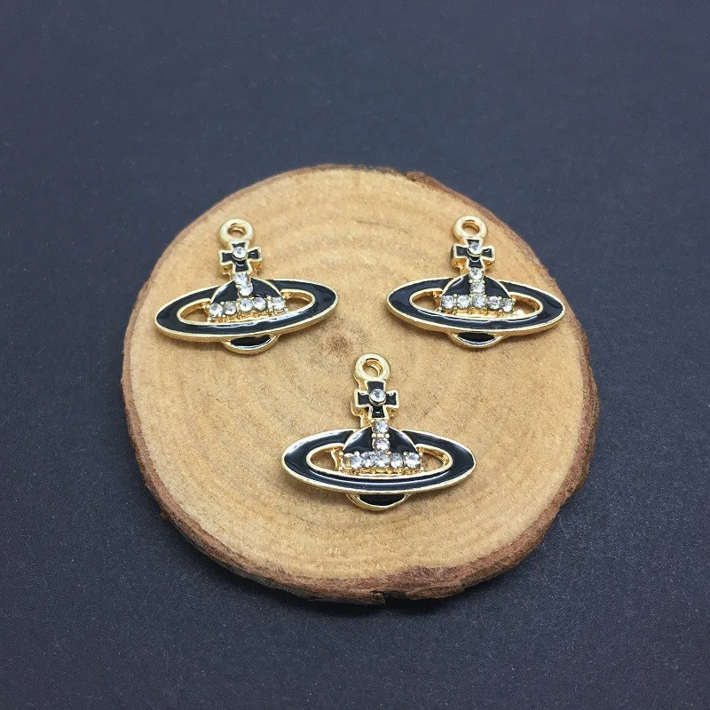 

5pcs/lot Enamel Black Space Saturn Charms Alloy Metal Drop Oil Satellite Pendants for DIY Jewelry Makings fit Necklace Bracelet