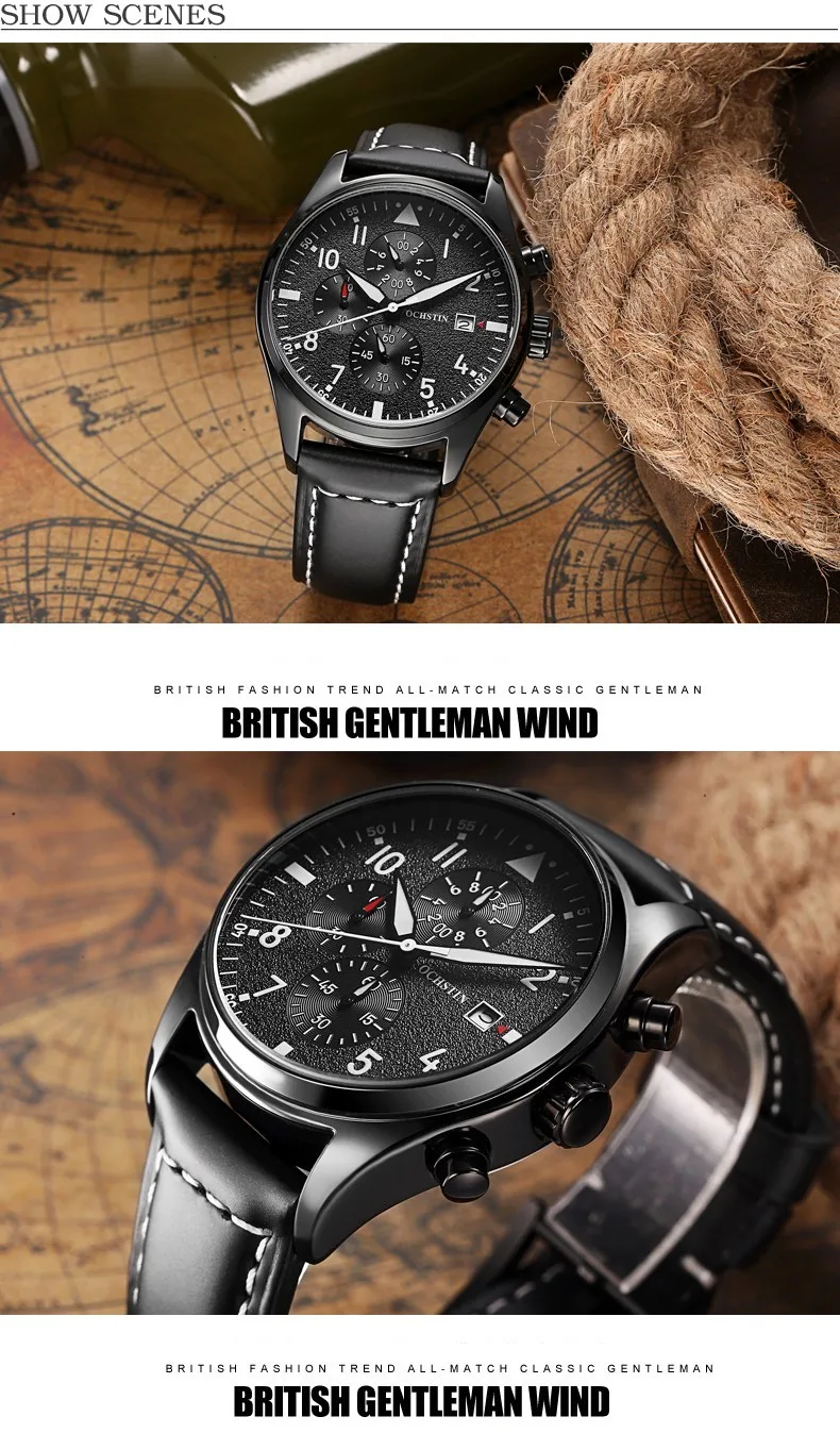 Zegarek męski na skórzanym czarnym pasku Ochstin Infinity Czarny 4 Zegarek męski na skórzanym czarnym pasku Ochstin Infinity Czarny 2