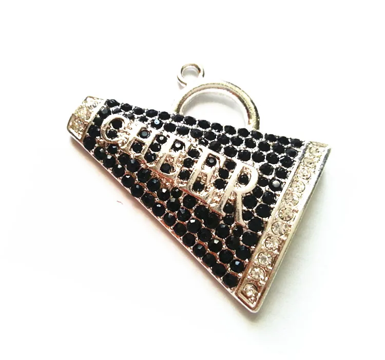

Hot sell!! 41x31mm black color 10pcs/lot silver Zinc alloy rhinestone megaphone Pendant for chunky beads Jewelry Necklace