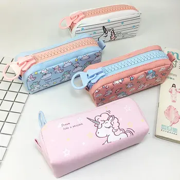 

1 Pcs Kawaii Pencil Case Unicorn Canvas Big Zipper Estuches School Pencil Box Pencilcase Pencil Bag School Supplies Stationery