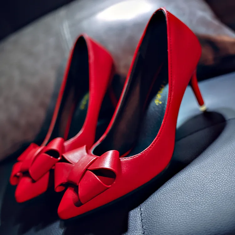 

KAILON ADDY 2019 Spring New Bow Women's Shoes Stiletto Pointed Patent Leather High Heels Comfortable Shallow Mouth Casual Shoes