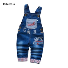 BibiCola/Новые весенние джинсовые штаны унисекс для маленьких девочек одежда для маленьких мальчиков с буквенным принтом детский джинсовый комбинезон для девочек, брюки Детский комбинезон
