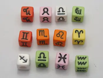 

500 Assorted Color 12 Horoscopes Acrylic Cube Pony Beads 7X7mm