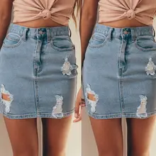 Женские джинсовые высокой талией Bodycon Знаменитости карандаш рваные с бахромой Джинсы для женщин короткие Новинка; Лидер продаж Повседневное модная юбка