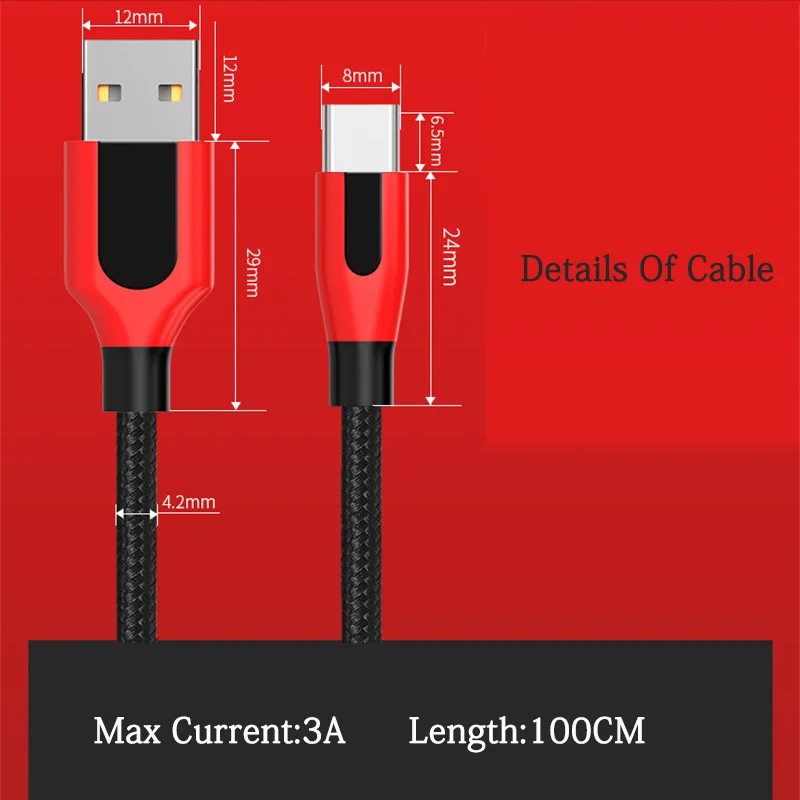 

USB 3.1 TYPE C Cable 3A Fast Charger Braided Data Cord For Samsung Galaxy S8 S9 Plus/A3 A5 A7 2017/Note 8 LG G5 G6 G7 V20 V30
