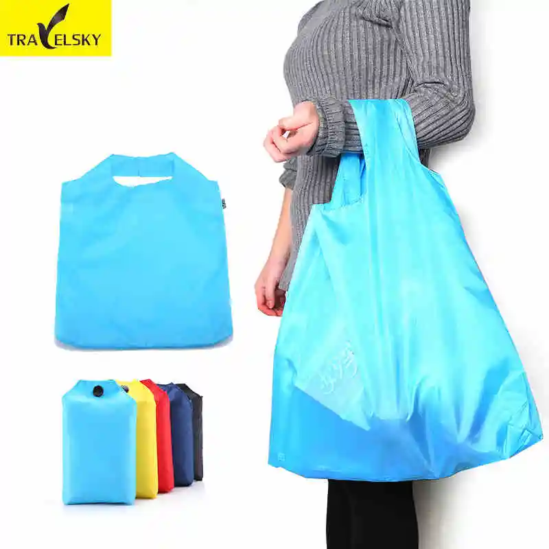 Portable Foldable Shopping Bag Large Capacity Waterproof Thick Handbag Ripstop 