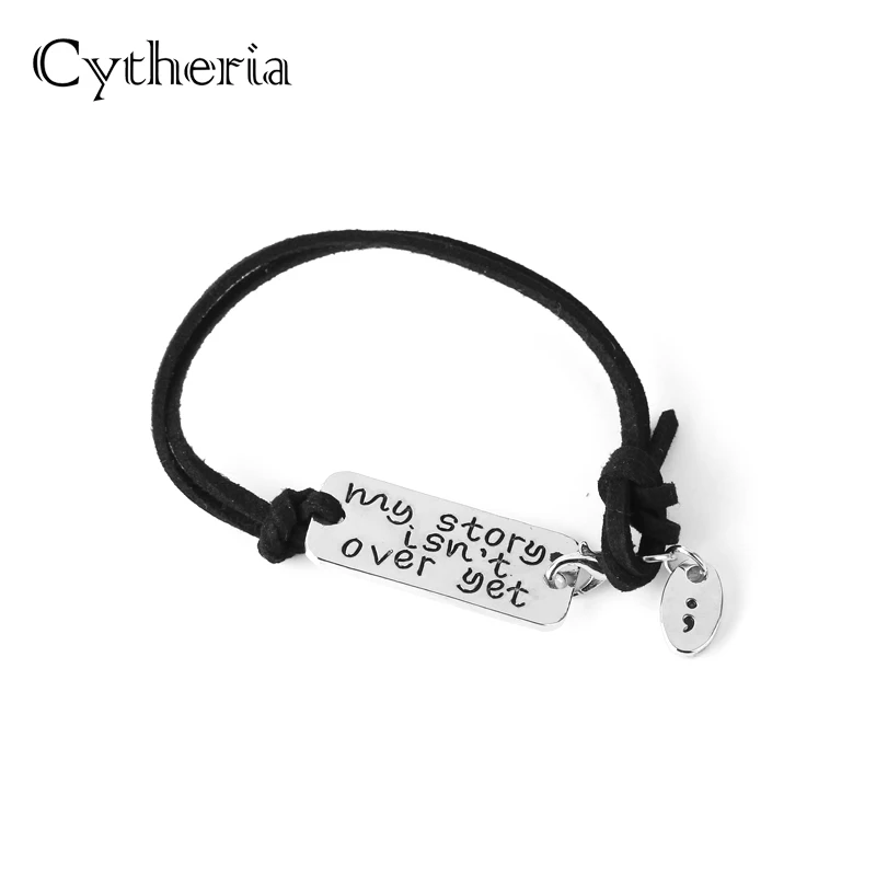 

my story isn't over yet Bracelets men Simple leather chian cheer up Bangles Leather Velvet Bracelet Mental Health Suicide chain