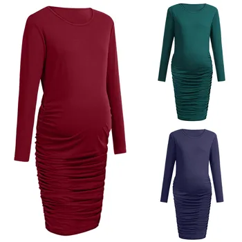 

Hot Sale Maternity Cotton Dresses Women Wraped Ruched Pregnant Solid Dress Clothes Robe Grossesse Clothes For Pregnant Women