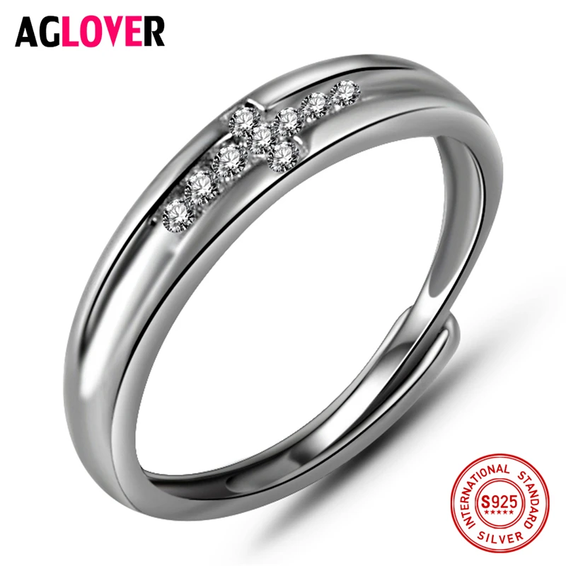 

925 Silver Ring Unisex Fashion Simple Inlaid AAA Crystal Zircon Cross Men Women Ring 100% Sterling Silver Brand Jewelry