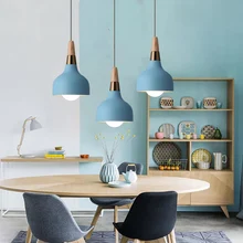 Blue Pendant Light For Kitchen Island Metal Lighting Fixtures Bedroom Lights Bar Modern Ceiling Lamp Wood Pendant Lamps 1pcs kitchen island lamps modern ceiling lamp vintage bar pendant lights loft wrought aluminum metal lighting fixtures for one pic