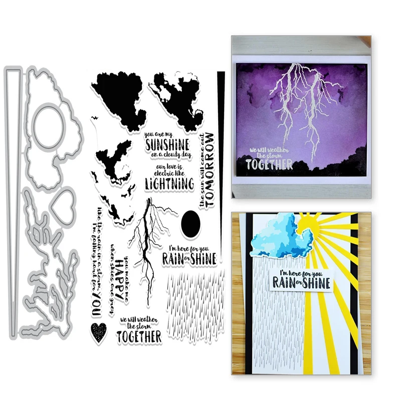

YaMinSanNiO Cloud Lightning Sun Metal Cutting Dies and Clear Stamps Weather Scrapbooking Die Cut Making Card DIY Craft Stencils