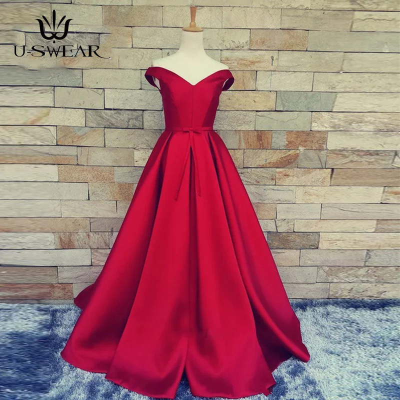 

U-SWEAR Sexy V-Neck Sleeveless Evening Dresses Vintage Red Party Prom Formal Gowns Long Dresses Vestidos Robe Ceremonie Femme