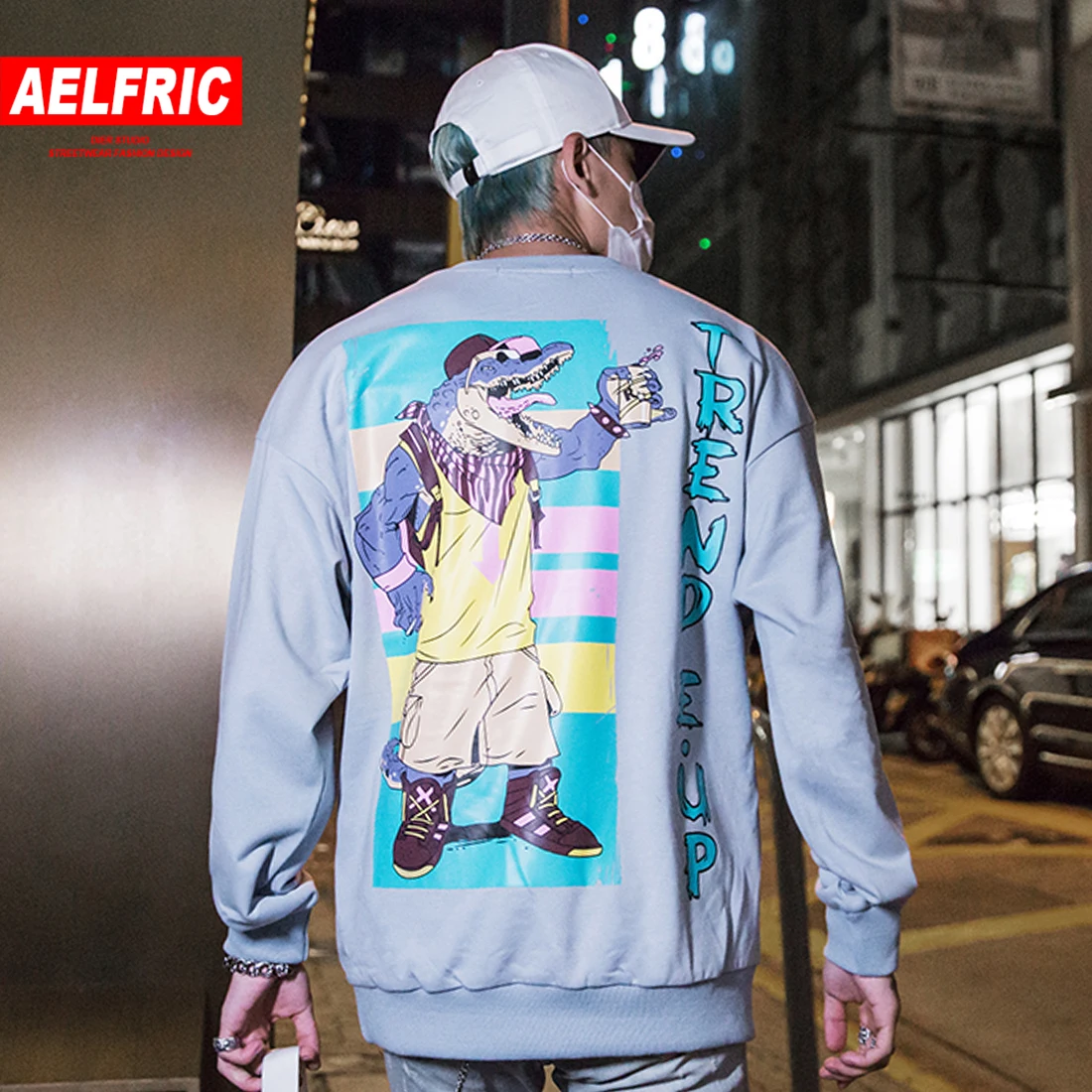 

AELFRIC Funny Crocodile Letter Printed Sweatshirts Men 2019 Hip Hop Streetwear Long Sleeve Pullover Harajuku Fashion Casual Tops