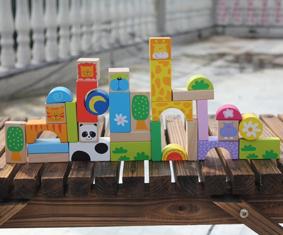 

Cartoon Cute Animal Building Blocks Creature Block Colorful Wooden Assemblage Game and Toys