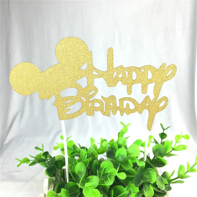 10pcs/lot Wholesale DIY Lovely Cake Topper Flag Happy Birthday Flags Gold Silver For Family Kids Birthday Party Supplies