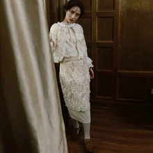 LYNETTE’S CHINOISERIE flowers three-dimensional flower exquisite embroidery spilliness step slim skirt bust