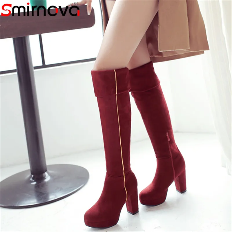 

Smirnova TOP fashion ladies long boots 2018 sexy extreme high heels flock boots over the knee boots winter platform shoes woman