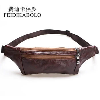 

FEIDIKABOLO Genuine Leather Waist Packs Fashion Men Waterproof Leather Phone Pouch Bags Coin Zip Pocket Male Small Waist Bag Man