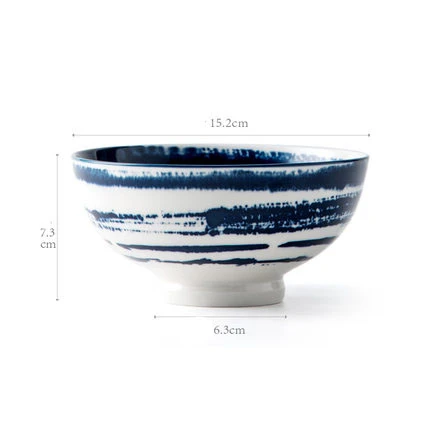 ANTOWALL личность синие чернила полосатая столовая посуда японский шар риса суп лапша чаша фарфоровая чаша дома ресторан посуда - Цвет: 6inch noodle bowl