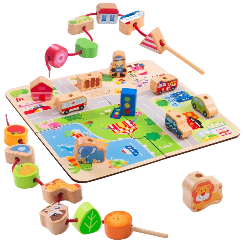 Threading Bead Building Block Wooden Toys