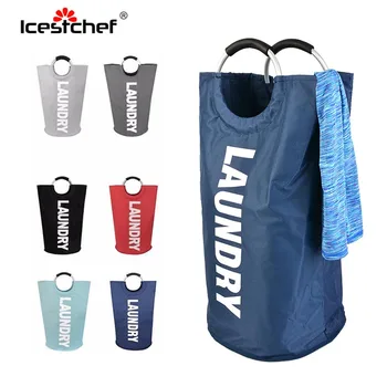 

ICESTCHEF Collapsible Laundry Hamper Basket Oxford Cloth Laundry Bag Dirty Clothes Washing Storeage Organzier Alloy Handle