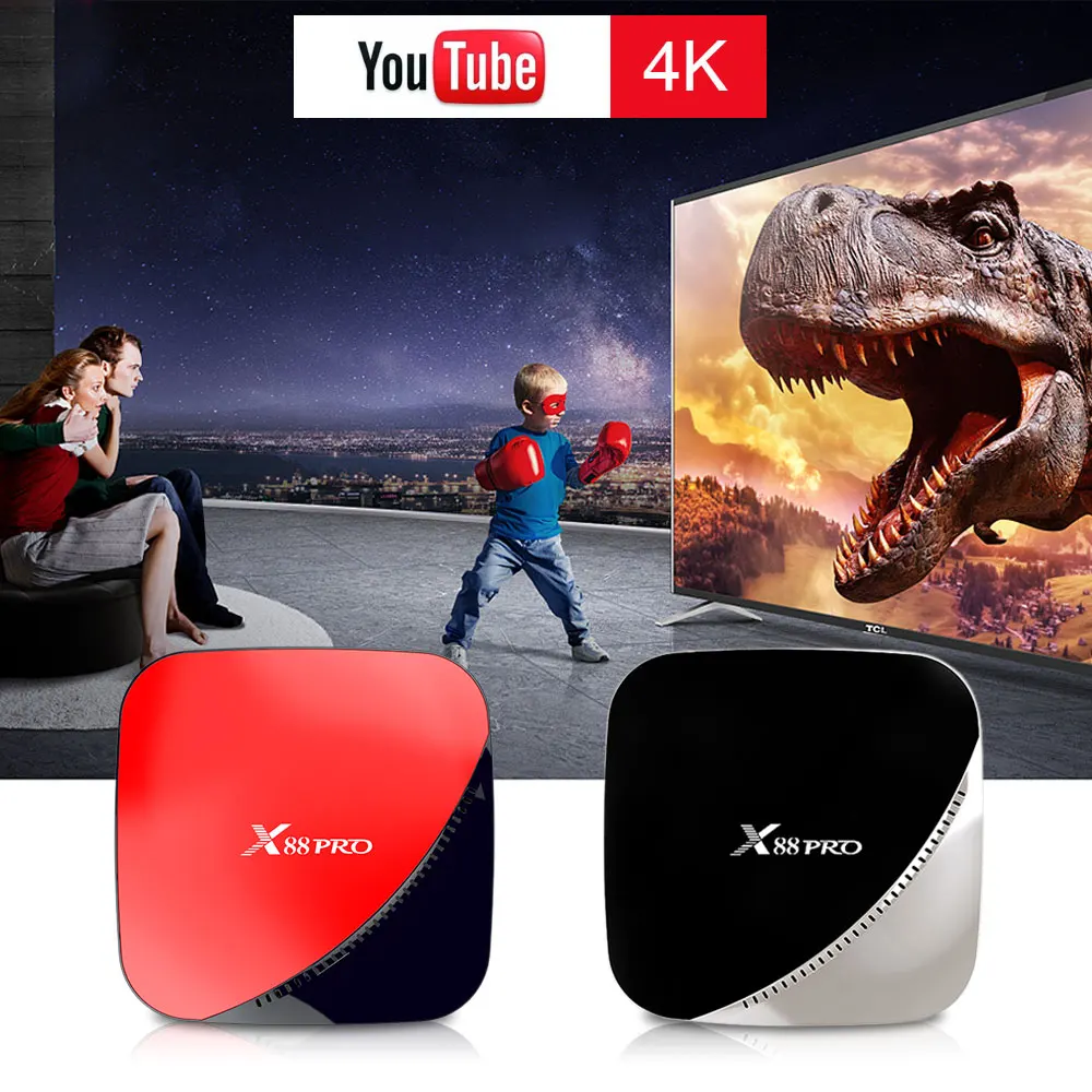 X88 pro Android 9,0 Smart ТВ коробка, 4 ГБ, 64 ГБ, с двумя камерами, процессор Rockchip RK3318 восемь ядер 5G Wi-Fi 4 K HD Декодер каналов кабельного телевидения медиа-проигрыватель google YouTube