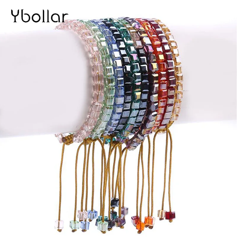 

Charms Acrylic Bling Square Beads Bracelet Handmade Cord Friendship Bohemian For Women Fashion Jewelry Gift
