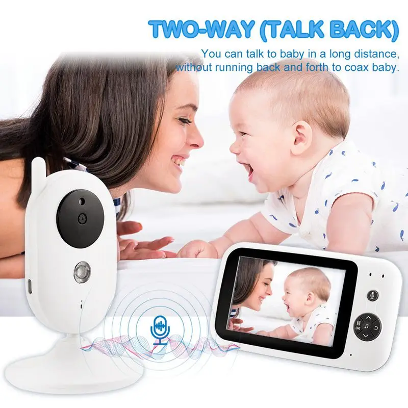 Baby Monitor 3.2inch LCD Display Video Baby Monitor with Night Vision and Temperature Monitoring and Lullabies(US Plug)
