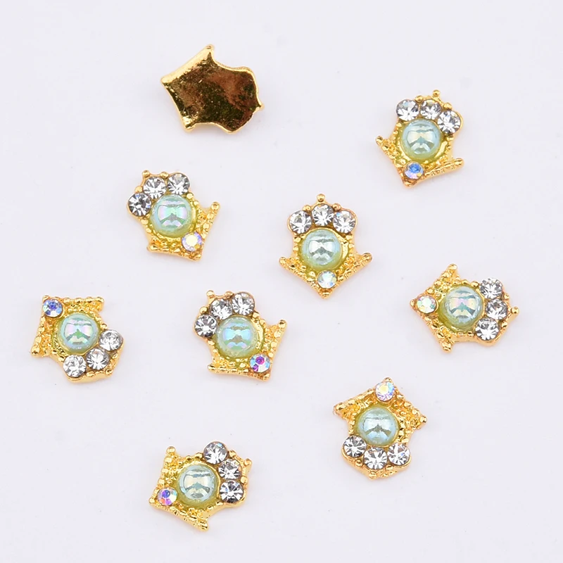 10pcs Gold metal nail decorations geometrical nail stone nagel steentjes pearl rhinestone japanese art jewelry styles TCJ127