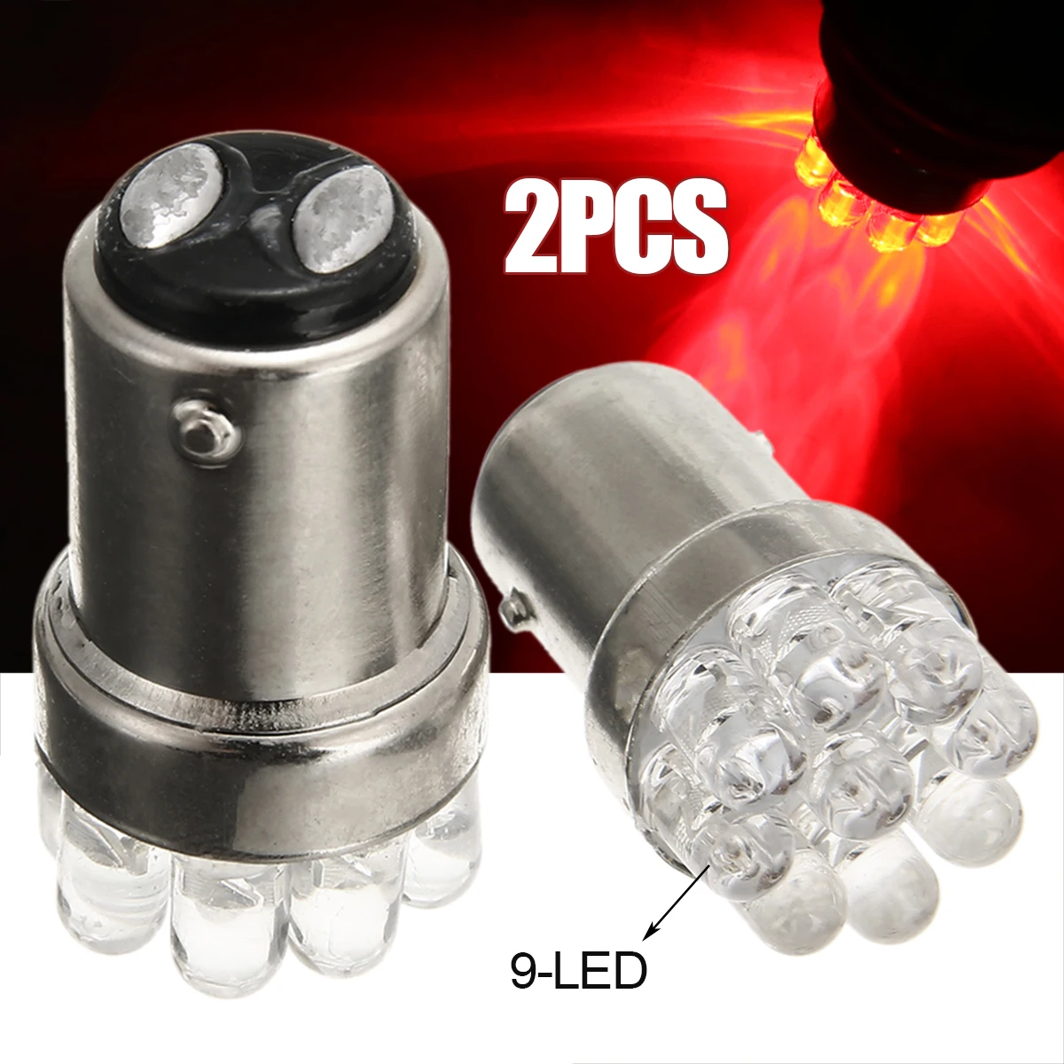 DC 12V BA15D 1157 Car Stop Brake Light 9-LEDs High Brightness Red Car Signal Lamp Taillight Bulbs