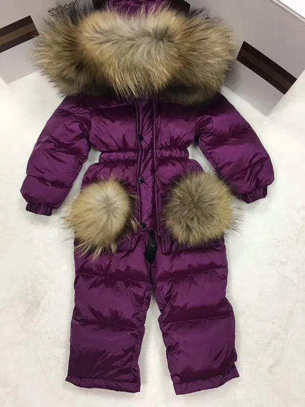 2018 Winter baby girl down coat Baby clothes print outerwear Fur Hooded