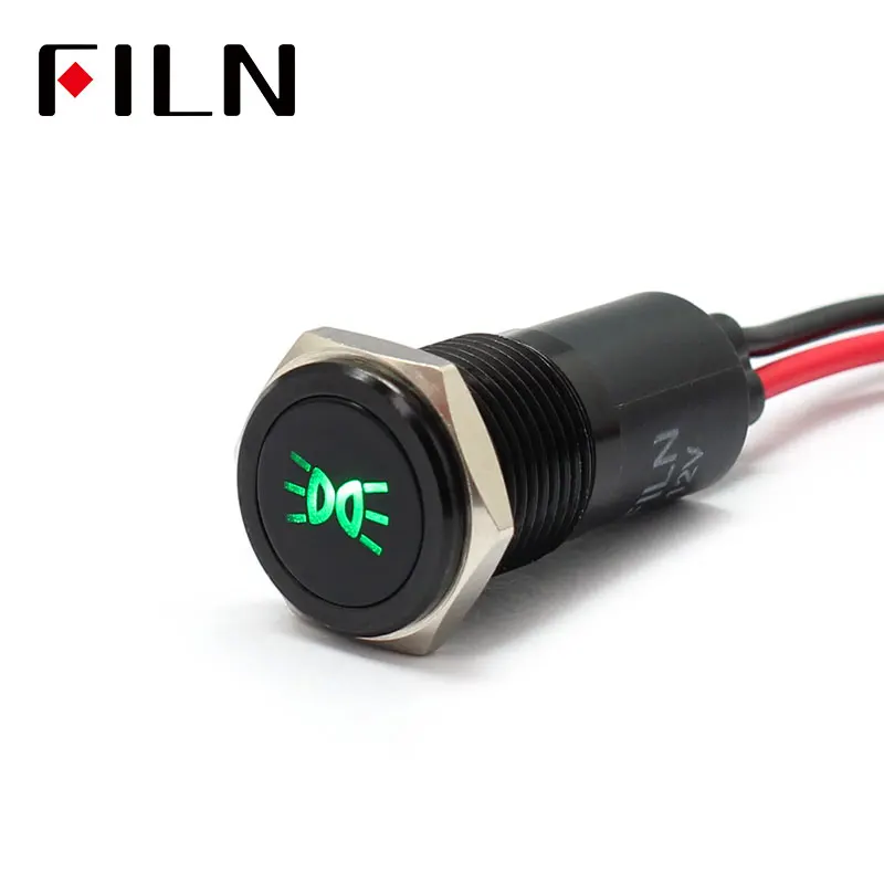 

FILN 14mm Car dashboard Width lamp symbol led red yellow white blue green 12v led Black shell indicator light with 20cm cable