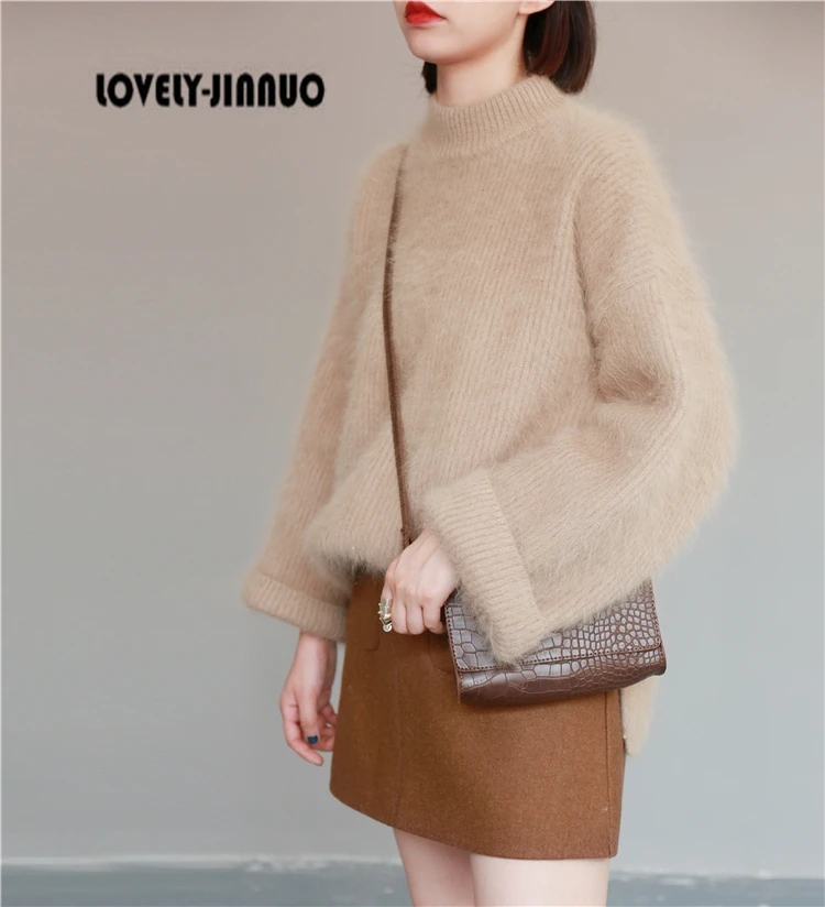 Новинка, натуральный норковый кашемировый свитер, женские пуловеры, вязаная норковая куртка, толстое пальто,, JN386