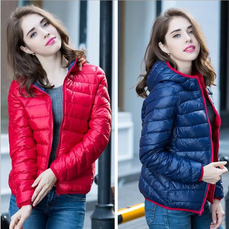 S XXXL New 2017 Winter Two Side Women 90 White Duck Down Jacket Women s Hooded