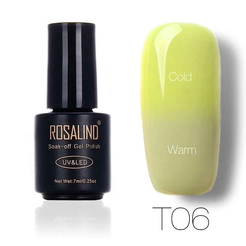 ROSALIND 7 мл меняющий цвет лак для ногтей впитывающийся Гель-лак для ногтей полувернис Перманентный Гель-лак для ногтей - Цвет: T06