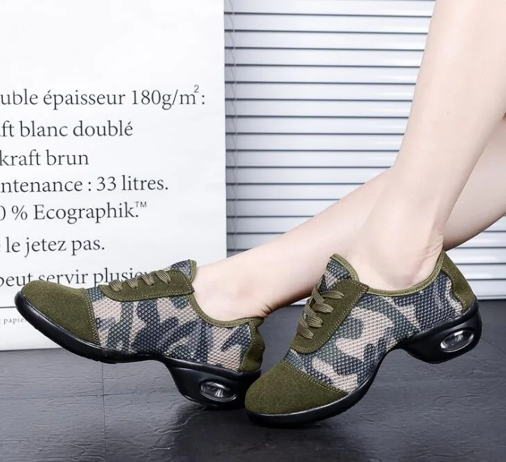 Akexiya, новинка, мужские и женские спортивные танцевальные кроссовки, джазовая танцевальная обувь на шнуровке, танцевальные кроссовки, армейский зеленый камуфляж - Цвет: 599