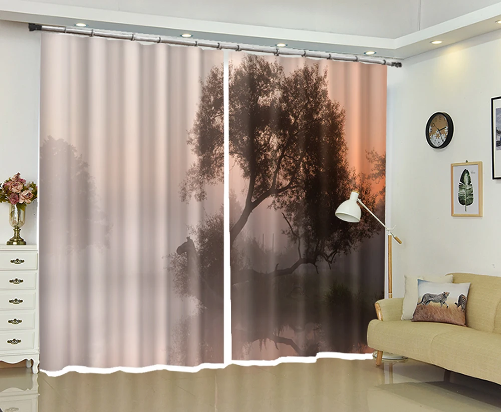 

Big tree bending in the dusk 3d Digital Printing Stereo Cutoff Curtains High Precision Black Silk