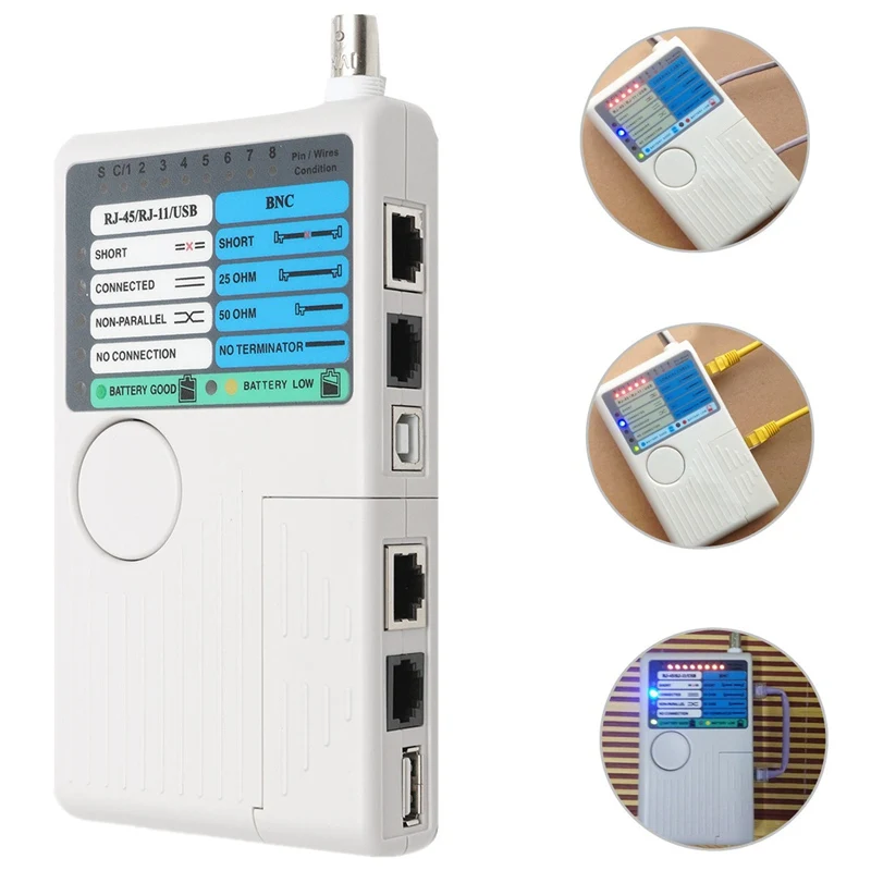 

4 In1 RJ11 RJ45 Network Cable Tester USB BNC LAN Cable Cat5 Cat6 Wire Computer Cable Tester Tracker Detector Network Tool
