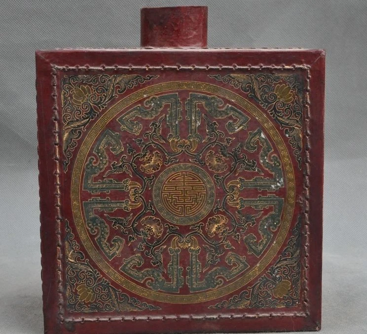 

10" Old Chinese Lacquerwork Pine Bamboo Flower Bottle Wine pot Flagon Hip flask