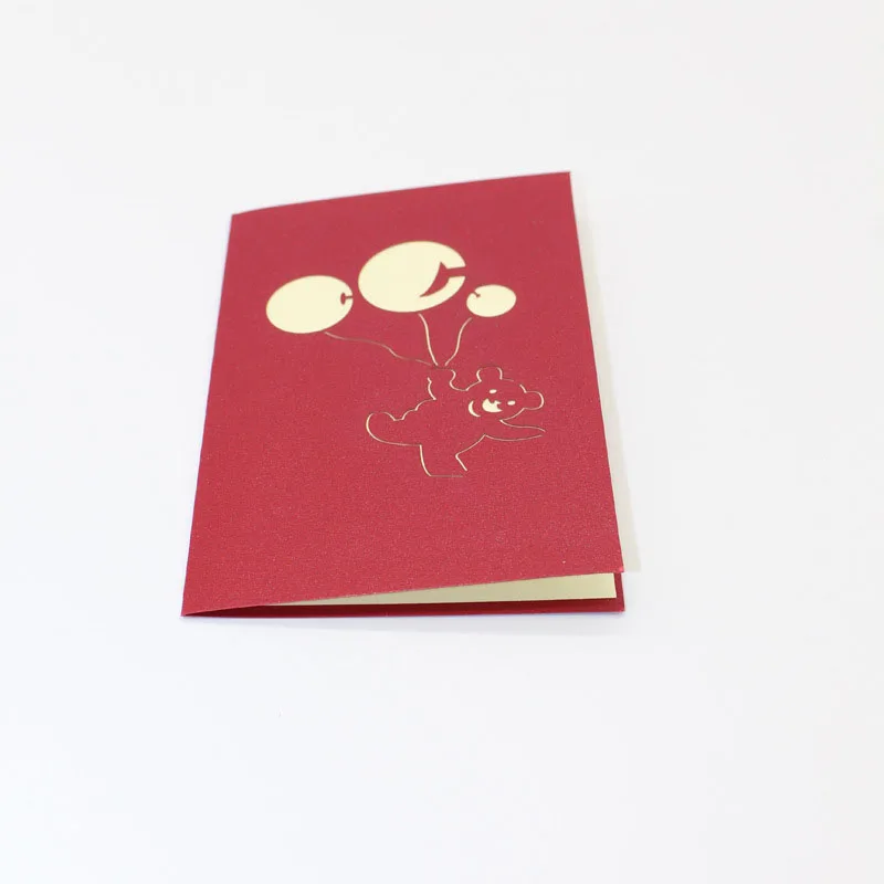  1pc Hot 3D Laser Cut Handmade Cartoon Play Balloon Bear Paper Invitation Greeting Cards with Envelo - 32806219025