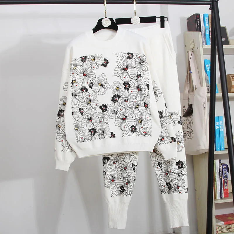 2 Piece Set Women Fashion Long Sleeve Printed Sweatshirt+Pants Suit Tracksuits Women Autumn Winter Two Piece Outfit