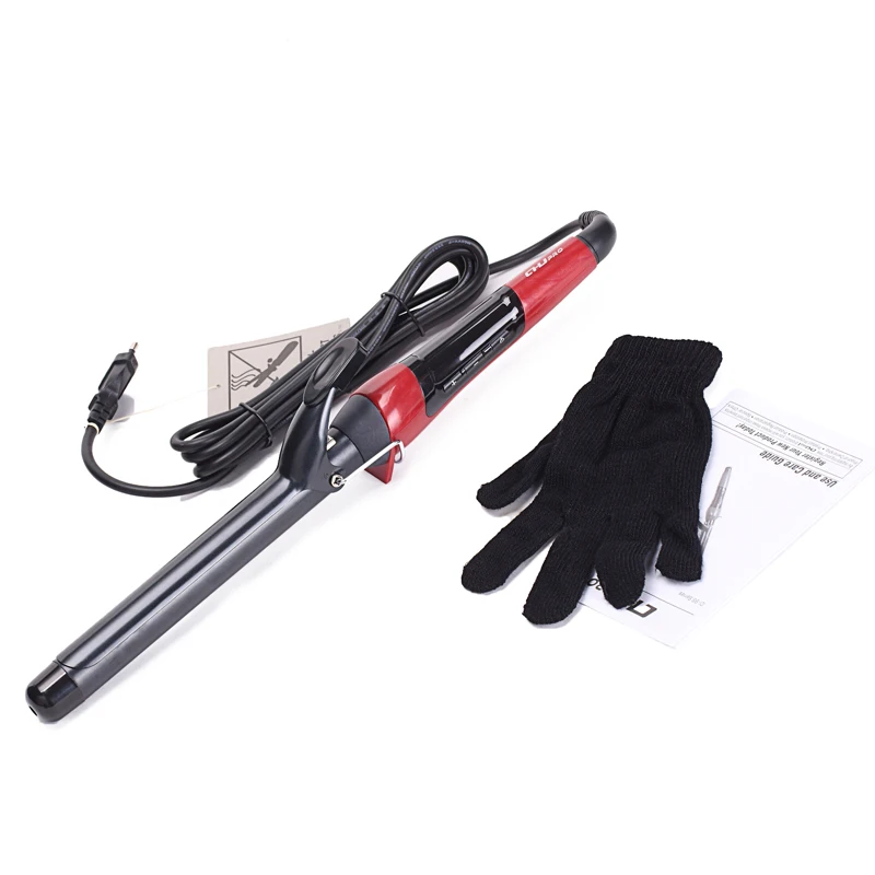 CHJ Saç Bigudi İnce Curling Demir Maşa Seramik Saç Curling Demir LCD Saç Crimper Saç Şekillendirici Araçları Eldiven Toptan # CJ502