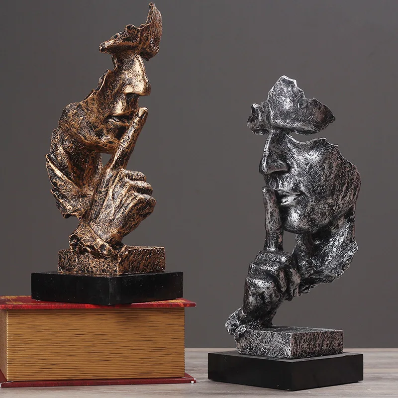 

Thinker Statues Figurine Living Room Art Furnishings Silence Is A Gold-European Sculpture Vintage Resin Crafts Decorations R96