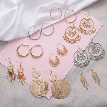 

QIHE JEWELRY New Tassel Drop Earrings Fashion Round Leave Filigree Sweet Female Korea Boho Jewelry Dropship