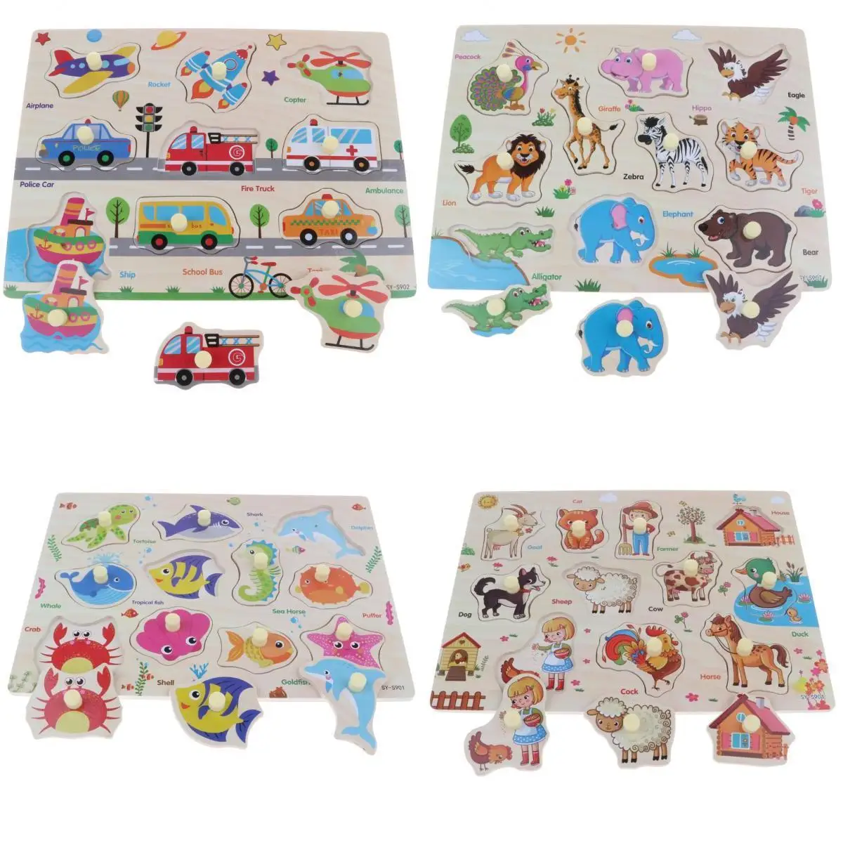 Wooden & Pegged Puzzles Wooden Jigsaw Pegged Puzzles Set 2 Pack Holz